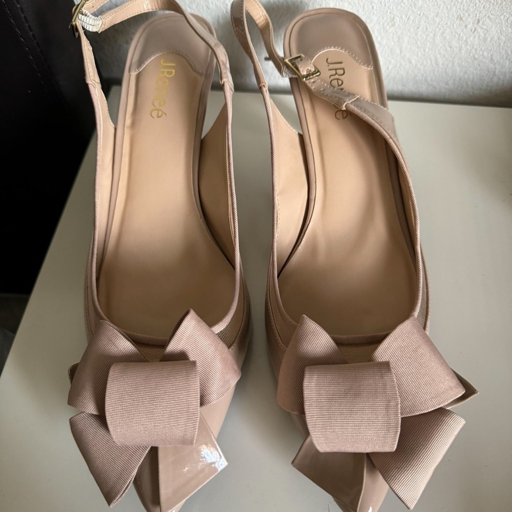 J.Renee Tan Slingback Heels with Bow Detail
